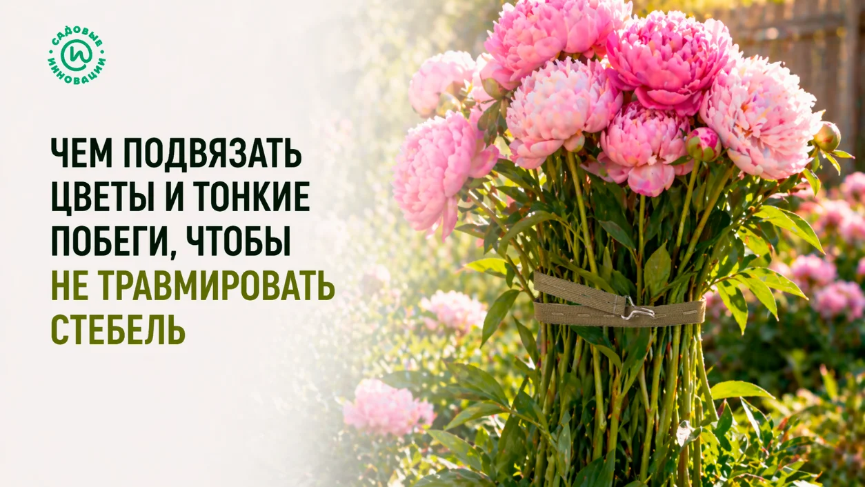 Цветы и тонкие побеги, бережно собранные эластичной садовой стяжкой