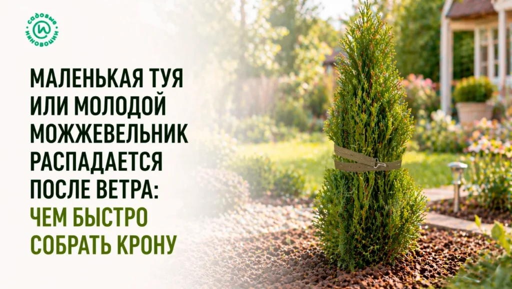 Маленькая туя или молодой можжевельник распадается после ветра: чем быстро собрать крону