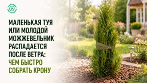 Маленькая туя или молодой можжевельник распадается после ветра: чем быстро собрать крону